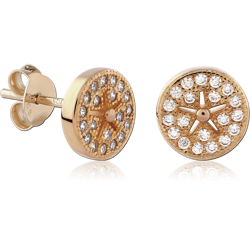 STERLING 925 SILVER GOLD PLATED 18K JEWELED EAR STUDS PAIR