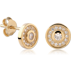 STERLING 925 SILVER GOLD PLATED 18K JEWELED EAR STUDS PAIR