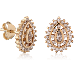 STERLING 925 SILVER GOLD PLATED 18K JEWELED EAR STUDS PAIR