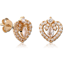 STERLING 925 SILVER GOLD PLATED 18K JEWELED EAR STUDS PAIR