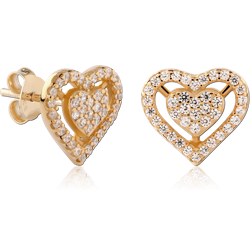 STERLING 925 SILVER GOLD PLATED 18K JEWELED EAR STUDS PAIR