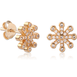 STERLING 925 SILVER GOLD PLATED 18K JEWELED EAR STUDS PAIR
