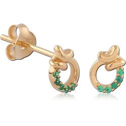STERLING 925 SILVER GOLD PLATED 18K JEWELED EAR STUDS PAIR