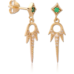 STERLING 925 SILVER GOLD PLATED 18K JEWELED EAR STUDS PAIR