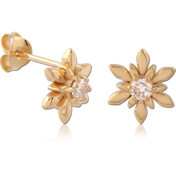 STERLING 925 SILVER GOLD PLATED 18K JEWELED EAR STUDS PAIR