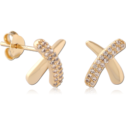 STERLING 925 SILVER GOLD PLATED 18K JEWELED EAR STUDS PAIR