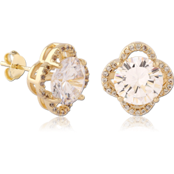 STERLING 925 SILVER GOLD PLATED 18K JEWELED EAR STUDS PAIR