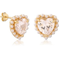 STERLING 925 SILVER GOLD PLATED 18K JEWELED EAR STUDS PAIR