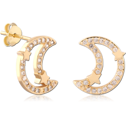 STERLING 925 SILVER GOLD PLATED 18K JEWELED EAR STUDS PAIR