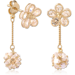 STERLING 925 SILVER GOLD PLATED 18K JEWELED EAR STUDS PAIR