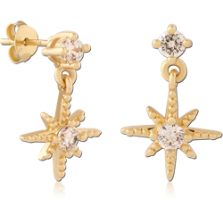 STERLING 925 SILVER GOLD PLATED 18K PLATED JEWELED EAR STUDS PAIR SPECIAL NEW DESIGN