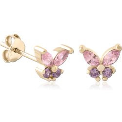 STERLING 925 SILVER GOLD PLATED 18K EAR STUDS PAIR SPECIAL NEW DESIGN