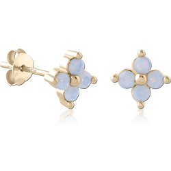 STERLING 925 SILVER GOLD PLATED 18K JEWELED EAR STUDS PAIR