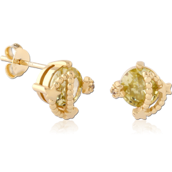 STERLING 925 SILVER GOLD PLATED 18K JEWELED EAR STUDS PAIR