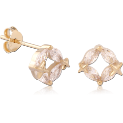 STERLING 925 SILVER GOLD PLATED 18K EAR STUDS PAIR SPECIAL NEW DESIGN