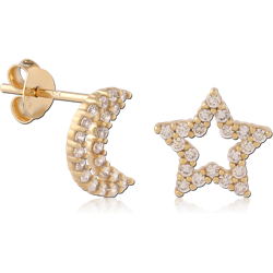 STERLING 925 SILVER GOLD PLATED 18K EAR STUDS PAIR