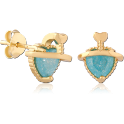 STERLING 925 SILVER GOLD PLATED 18K EAR STUDS PAIR