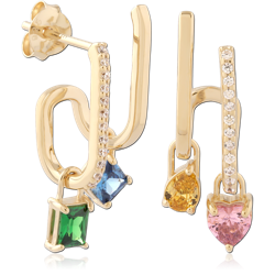 STERLING 925 SILVER GOLD PLATED 18K JEWELED EAR STUDS PAIR