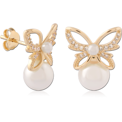 STERLING 925 SILVER GOLD PLATED 18K JEWELED EAR STUDS PAIR