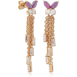 STERLING 925 SILVER GOLD 18K PLATED EAR STUDS PAIR - BUTTERFLY