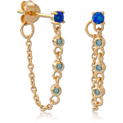 STERLING 925 SILVER GOLD PLATED 18K JEWELED EAR STUDS PAIR