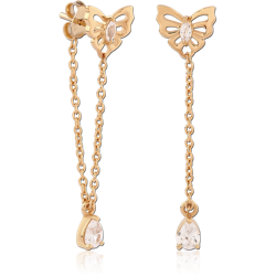 STERLING 925 SILVER GOLD 18K PLATED EAR STUDS PAIR - BUTTERFLY