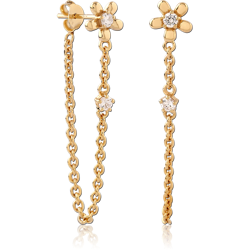 STERLING 925 SILVER GOLD 18K PLATED EAR STUDS PAIR - FLOWER