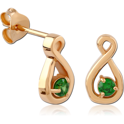 STERLING 925 SILVER GOLD PLATED 18K JEWELED EAR STUDS PAIR