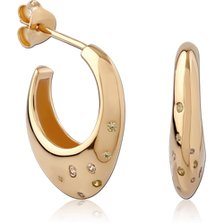 STERLING 925 SILVER GOLD PLATED 18K JEWELED EAR STUDS PAIR