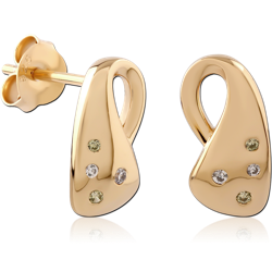 STERLING 925 SILVER GOLD PLATED 18K JEWELED EAR STUDS PAIR