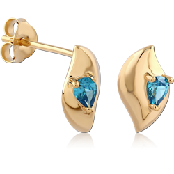 STERLING 925 SILVER GOLD PLATED 18K JEWELED EAR STUDS PAIR