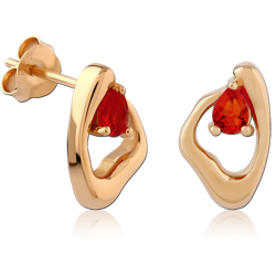 STERLING 925 SILVER GOLD PLATED 18K JEWELED EAR STUDS PAIR