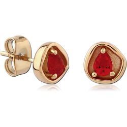 STERLING 925 SILVER GOLD PLATED 18K JEWELED EAR STUDS PAIR