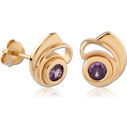 STERLING 925 SILVER GOLD PLATED 18K JEWELED EAR STUDS PAIR