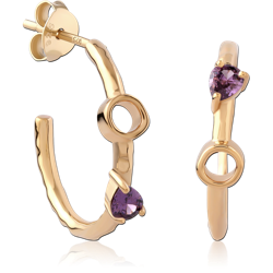 STERLING 925 SILVER GOLD PLATED 18K JEWELED EAR STUDS PAIR