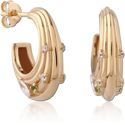 STERLING 925 SILVER GOLD PLATED 18K JEWELED EAR STUDS PAIR