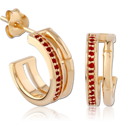 STERLING 925 SILVER GOLD PLATED 18K JEWELED EAR STUDS PAIR