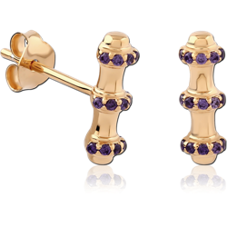 STERLING 925 SILVER GOLD PLATED 18K JEWELED EAR STUDS PAIR