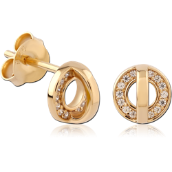 STERLING 925 SILVER GOLD PLATED 18K JEWELED EAR STUDS PAIR