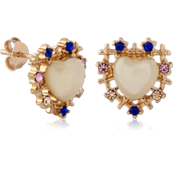 STERLING 925 SILVER GOLD PLATED 18K JEWELED EAR STUDS PAIR SPECIAL NEW DESIGN