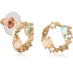 STERLING 925 SILVER GOLD PLATED 18K JEWELED EAR STUDS PAIR SPECIAL NEW DESIGN