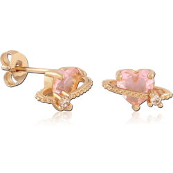 STERLING 925 SILVER GOLD PLATED 18K JEWELED EAR STUDS PAIR SPECIAL NEW DESIGN