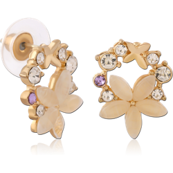 STERLING 925 SILVER GOLD PLATED 18K JEWELED EAR STUDS PAIR SPECIAL NEW DESIGN