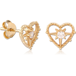 STERLING 925 SILVER GOLD PLATED 18K JEWELED EAR STUDS PAIR SPECIAL NEW DESIGN