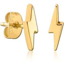 GOLD PVD COATED SURGICAL STEEL GRADE 316L EAR STUDS PAIR - LIGHTNING