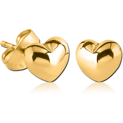 GOLD PVD COATED SURGICAL STEEL GRADE 316L EAR STUDS PAIR - HEART