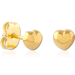 GOLD PVD COATED SURGICAL STEEL GRADE 316L EAR STUDS PAIR - HEART