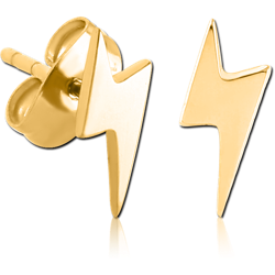 GOLD PVD COATED SURGICAL STEEL GRADE 316L EAR STUDS PAIR - LIGHTNING