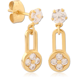 GOLD PVD COATED SURGICAL STEEL GRADE 316L JEWELED EAR STUDS PAIR