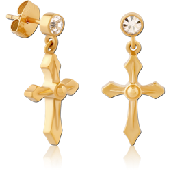 GOLD PVD COATED SURGICAL STEEL GRADE 316L EAR STUDS PAIR - CROSS